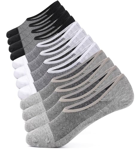 Sunm Boutique Men's No Show Socks 3/6 Pairs Low Cut Invisible Cotton Socks for Loafer with Non Slip Grips Size 6-10/10-13