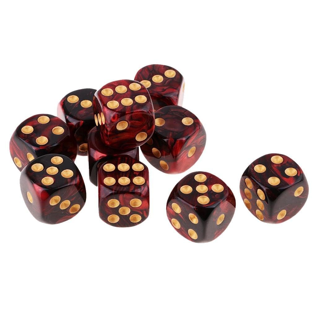 zalati Dices 10pcs Game Dices Retro Colors Game Tool for Adult Games Play Gifts Party - Red & Black