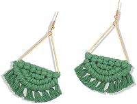 Caiyao 2 Pairs Handmade Bohemian Fan Fringe Tassel Drop Earrings - Boho Statement Woven Dangle Jewelry for Women Girls