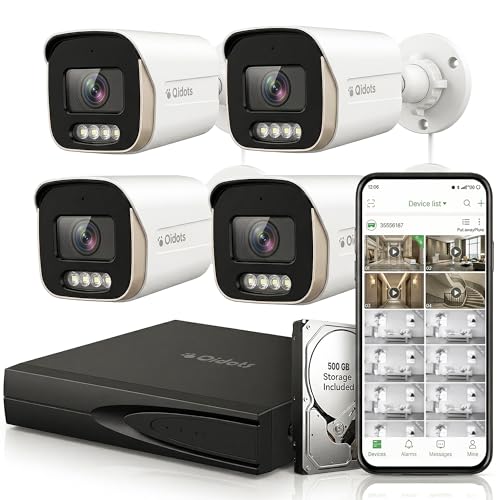 Image of Qidots 4 Channel CCTV Combo Set 4K 8 MP IP Bullet Cameras with 4 Channel NVR 4+2 POE Switch | 500GB Hard Disk Drive HDD | 4pc Metal Body Bullet Camera ColourVu Dual Mode (Camera Wire Not Included)