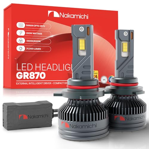 Nakamichi Bombillas LED De Repuesto Serie GR870 9012, 31,000 Lúmenes, 200W Por Juego, Luz Blanca Fría Superbrillante, Conectar Y Usar, Luz Alta Y Baja, Paquete De 2, 6000K, 9012 (HIR2)