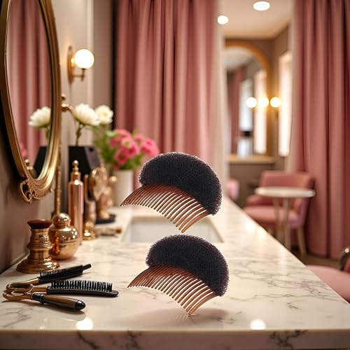 2Pcs Brown Women Soft Sponge Foam Hair, Clip Hair Comb Braid Tool Styling Accessories, Base Inserts Bump Up Hair Pads Styling Stick Bun Maker Braid Tool Barrettes