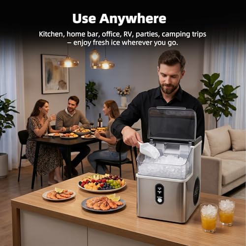 Image of Antarctic Star Nugget Ice Maker Countertop, 35LBS /24H Pebble Ice Machine, Soft Chewable Sonic Ice in 8 Mins, Self-Cleaning Portable Ice Maker with Handle for Home /Office (Stainless Steel Silver) | Soft Chewable Sonic Ice in 8 Mins, Self-Cleaning Portable Ice Maker with Handle for Home /Office (Stainless Steel Silver)
