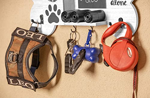 Emotiset Garderobenleiste zum Ordnen von Leinen und Zubehör für Hunde und Haustiere, aus Holz, personalisierbar mit Tafel, Vintage-Weiß