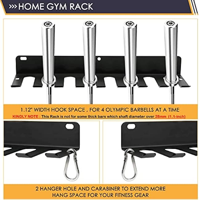 Aolamegs Home Gym Storage Rack - Heavy-duty 9 Hook Fitness Equipment Storage And Organization Workout Gear Wall Mount Hanger, Home Gym Accessories For Barbell, Kettlebells, Dumbbells