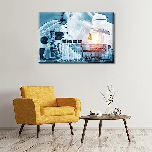 Image of TUMOVO Science and Medical Background Canvas Wall Art Home Decor Young Scientist Pictures Black and White Wall Art 1 Panel Clinical Laboratory Posters and Prints Framed Ready to Hang (16 inch Wx24 H)