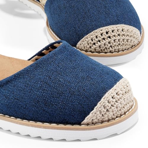 Dodow Womens Espadrilles Wedge Sandals Closed Toe Mid Heel Ankle Strap Dress Sandals2