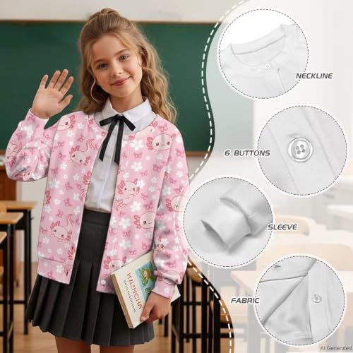 Image of Girls Cardigans Sweater Long Sleeve Crew Neck Button Down Sweaters School Outerwear for Kids Fall Winter Tops