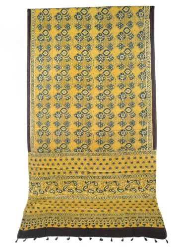 Image of Ethnics of Kutch Womenss Ajrakh Modal Silk Natural Dye Hand Block Print Saree with Blouse Piece - 5.5 Mtr Length