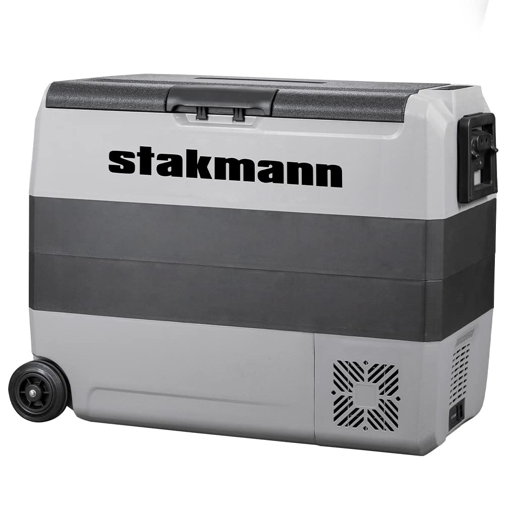 Frigorifero Portatile con Compressore 12V 220V, Frigo Congelatore con 2 Scomparti, Ruote e Manici Laterali, AC-DC 12/24 V, Ideale per Auto, Camper, Barca, Viaggi, Picnic (60 Litri)
