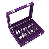 Ivosmart Velvet Glass Ring Jewelery Display Storage Box Tray Case Holder Earring Organizer Stand (Purple)