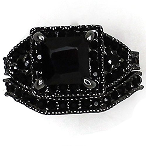 Jude Jewelers Size 4-15 Black Princess Cut Wedding Engagement Ring Bridal Halo Anniversary Propose4