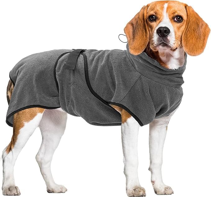 Royal Dry Hundebademantel M – Rückenlänge 50–58 cm – Mikrofaser – Für mittelgroße Hunde – Schnelltrocknend mit Klettverschluss – Grau