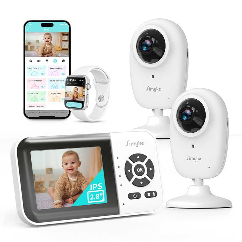 Smart Babyphone mit Kamera und Audio Dual-Modus, WLAN-Schalter, 2,8-Zoll-Display, Nachtsicht, Fütterungsuhr, Temperaturerkennung, 2-Wege-Talk,