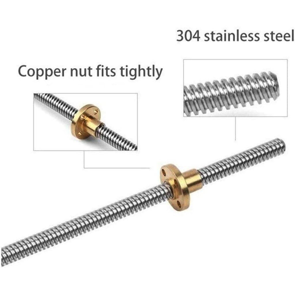 Gewindestange aus Edelstahl, 1 Stück, 3D-Druckerteile T12, Länge 100–1000 mm, Steigung 4 mm, 2 mm Trapezschrauben aus Edelstahl mit Kupfermutter
