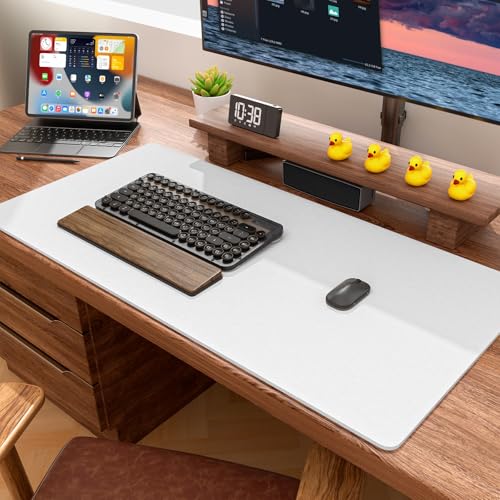 Image of Auhoahsil Felt Desk Mat, Minimalist Large Mouse Pad XXL 35.5 x 15.7 in, Desk Matt for Desktop, Keyboard, Laptop, Computer, Office, Work from Home, Gaming, White