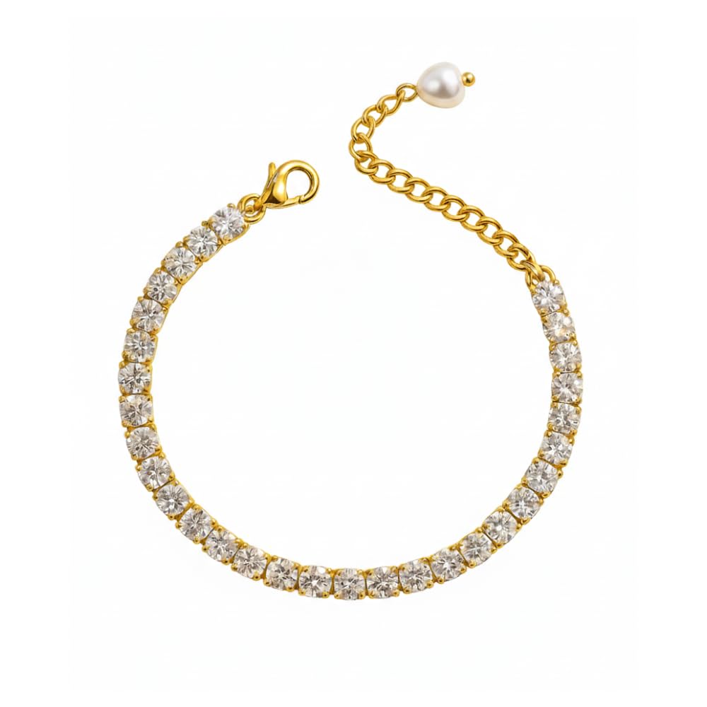 Gold Plated American Diamond Bracelet for Women, Anti-Tarnish Adjustable Round Tennis Bracelet, Handcrafted Stylish Jewellery for Anniversary, Birthday, Valentine's, Gifting-image-13