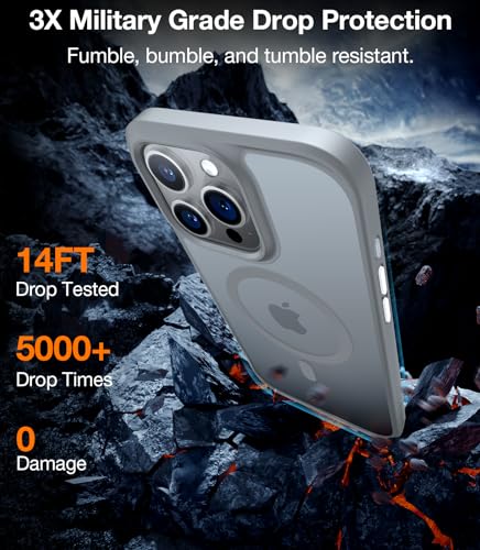 Image of TORRAS Magnetic Shockproof for iPhone 15 Pro Case Mil-Grade Drop Tested | Compatible with MagSafe, Shockproof Translucent Durable Slim Protective, Anti Scratch, Anti Fingerprint, Grey