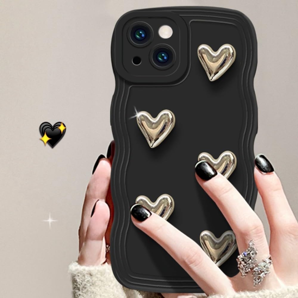 3D Silver Love Heart Wave Soft Phone Case para iPhone 13 14 Pro