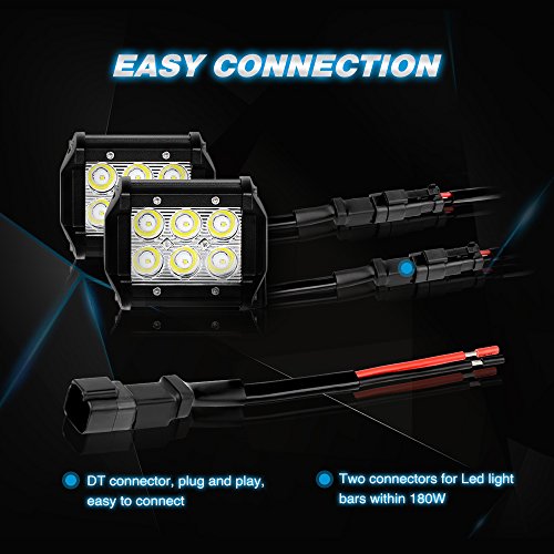 Nilight - 10016W 16AWG DT Connector Wiring Harness Kit LED Light Bar 12V On Off Switch Power Relay Blade Fuse for Off Road Lights LED Work Light-2 Leads,2 Years Warranty