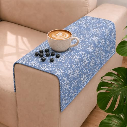 Image of STITCHNEST 'Verdant Phool Stories' Sofa Armrest Cover | Elegant Jacquard Fabric, Washable & Durable for Modern Living (18 x 22 Inches)