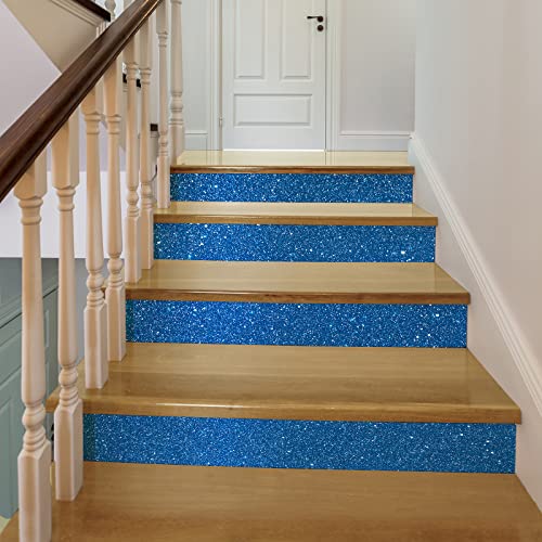 CRE8TIVE Papel de Parede com Borda de Glitter Azul, Tecido com Glitter, Adesivo Removível, Autoadesi