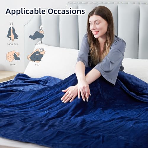 Electric Heated Blanket Throw Size 50" x 60", Super Cozy Soft with 6 Heat Levels & 3 Hours Auto Off, Home Office Use, Navy Blue