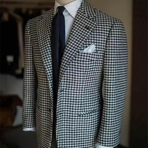 Men's Houndstooth Blazer Notch Lapel Suit Jacket Business Casual Office Coat2