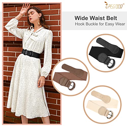 JASGOOD 3 Pack Women Stretchy Wide Waist Belt for Dress Ladies Vintage Elastic Waist Belt2