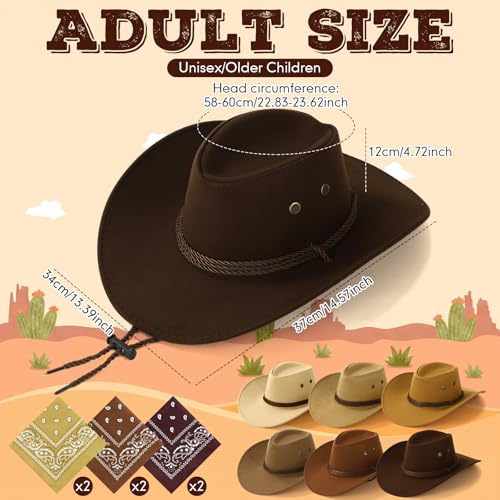 Image of Zhanmai 12 Pcs Cowboy Hat and Bandana Cowboy Cowgirl Hats Bulk Western Party Costume Halloween Accessory