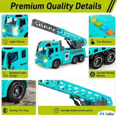 Image of FunBlast Fire Rescue Truck Toy - Realistic City Fire Engine with Light, Sound & Water Spray, Friction Powered Fire Truck Vehicle Toy for Kids Boys & Girls Age 3+ (Green)