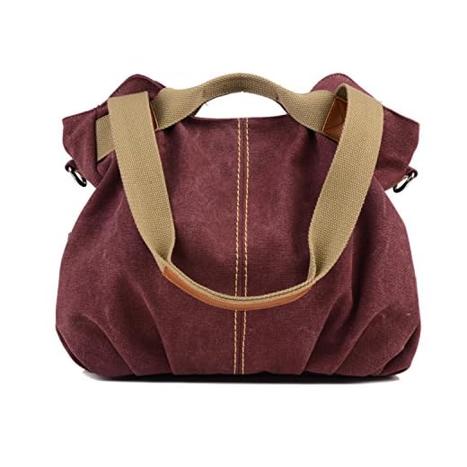 LOSMILE femmes Toile Sac à main Sac d'épaule Sac bandoulière Sac à main Sacs portés Sacs à l'épaule (vin rouge)