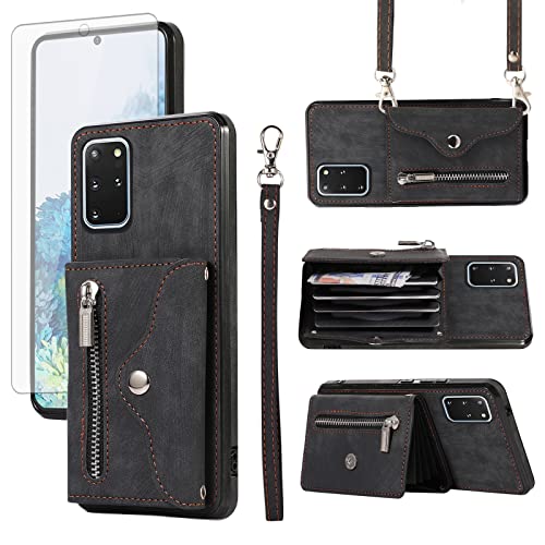 Étui de téléphone avec support en cuir et porte-cartes pour Samsung S20 Plus Noir