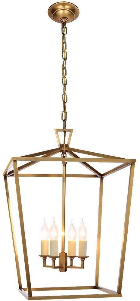Ceiling Lights Chandeliers Decorative Lighting 4-Light Ceiling Lantern Light Cage Industrial Chandelier, Adjustable Hanging Height Ceiling Lights for Foyer Hall Farmhouse Island Dining,Gold,75Cm