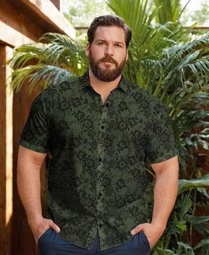 Big & Tall Men’s Vintage Floral Short Sleeve Button-Down Hawaiian Shirt – Breathable Casual Beach Vacation Shirt3