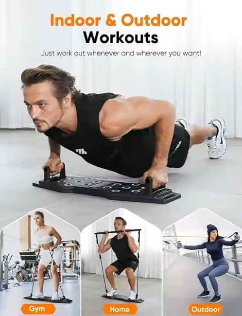 Foldable Push up Board, Portable 25-In-1 Push up Board for Men and Women | Multifunctional Exercise Equipment | Pilates equipment with Resistance Bands & Ab Wheel | Strength Training Equipment