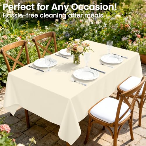 Image of LANLISA 4 Pack Ivory Tablecloth Plastic, 54 x 108 Inch Rectangle Table Cloth Disposable, Thanksgiving Decorations, Harvest, Fall Tablecloths, Beige Plastic Cover, Cream