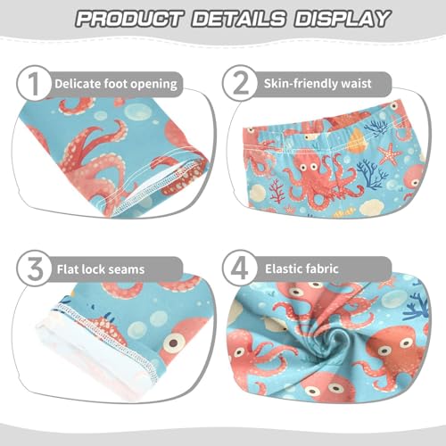 Wusikd Octopus Coral Girls' Leggings Toddler Doodles Shells Kids Yoga Pants Dance Active Tights 4T3