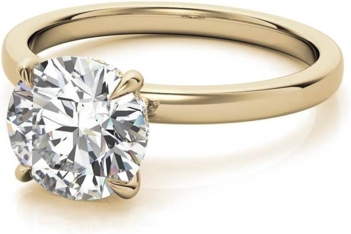1CT-3CT Round Cut Bridal Ring Hidden Halo Moissanite Engagement Ring for Women Promise Gifts for Her 925 Silver/10K/14K/18K Gold (Yellow, 1.5 CT)