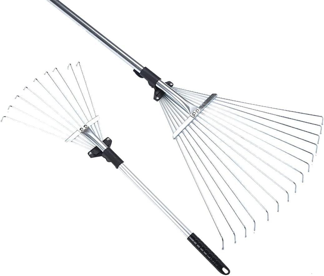 BONAFIDE Adjustable Metal Garden Leaf Rake, Telescopic Grass Rake For Lawn Yard, Heavy Duty Long Handle Rake For Gardening Grass_ 80 x 20 x 5 centimetres