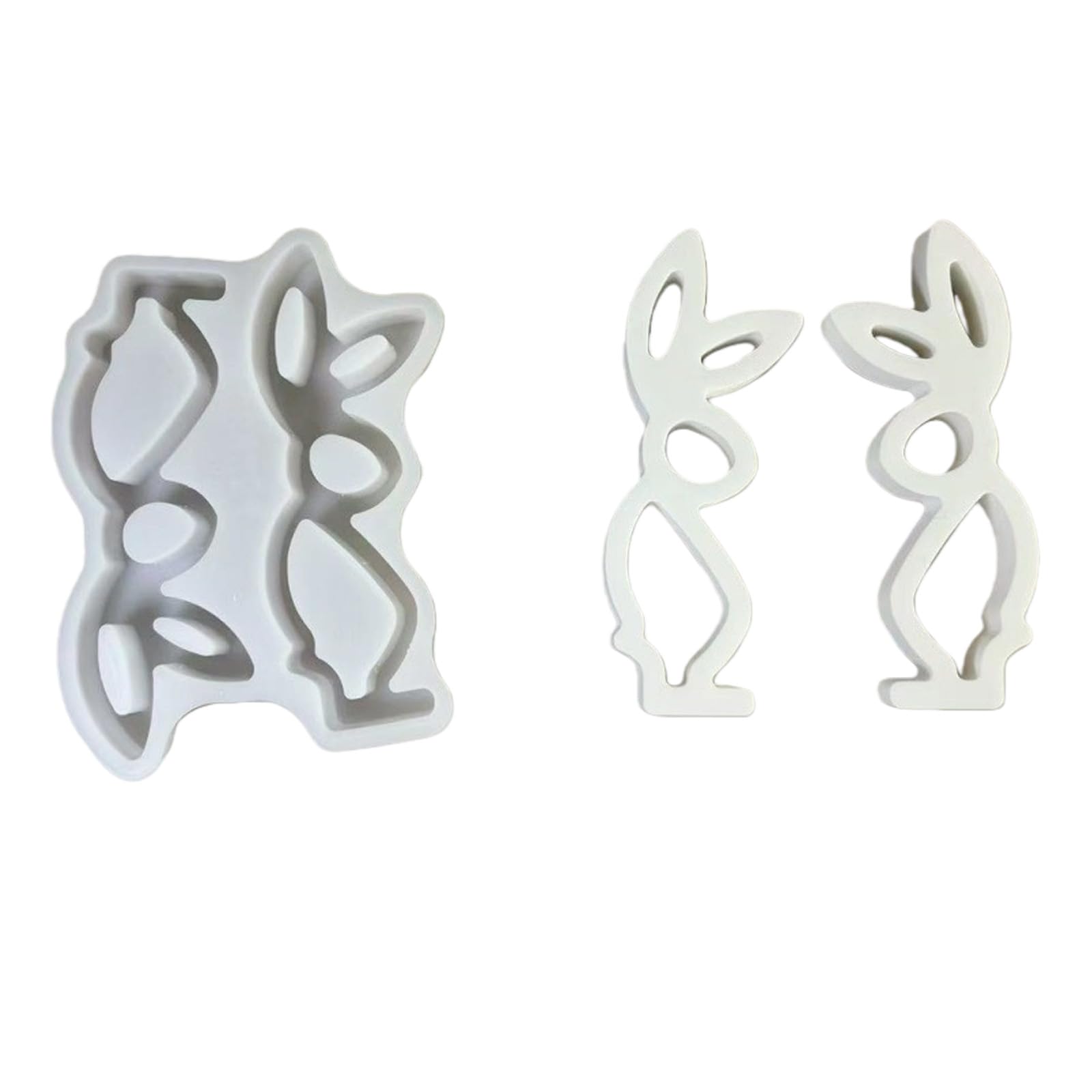 2 Cavities Rabbits Statue Silicone Mold Cement Plasters Crafting Easters Bunnies Figurine Decorations Home Ornaments Easters Bunnies Atmospheres Light Mold