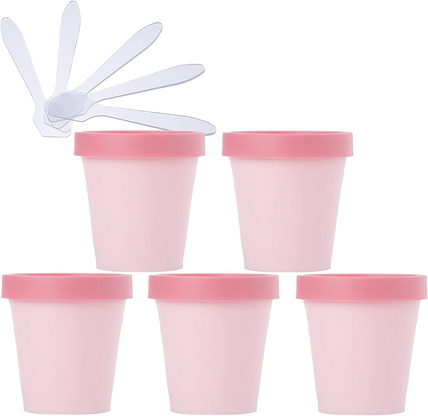 FLYIODFCXV cosmetic jar, 5 PC Plastic Storage Jars with Inner Liner for Body Hand Face Cream Lotion Gel 5X Spatula(Pink,6.8 Ounces)