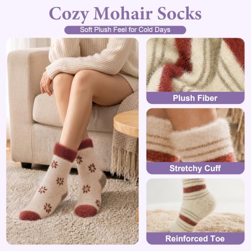 Image of SISOSOCK 5 Pairs Fuzzy Soft Cozy Comfy Socks Warm Birthday Gifts for Women