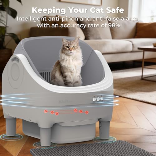 Image of Self-Cleaning Cat Litter Box, Open-Top Automatic Litter Box with APP Control, Odor-Control & Low-Noise Design, Large Capacity, Safe for Multiple Cats