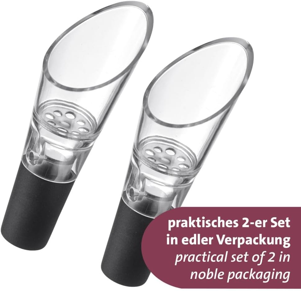 Westmark Simo Decanter Pourer - High Quality Wine Pourer with Aeration - Suitable for Many Wine Bottles - Good Sealing - Plastic, Stainless Steel, Rustproof, Pack of 2