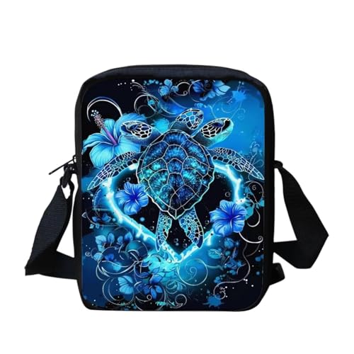 HUGS IDEA Heart Sea Turtle Floral Small Crossbody Bag for Women Girls Lightweight Carrier Shoulder Handbags Messenger Purse