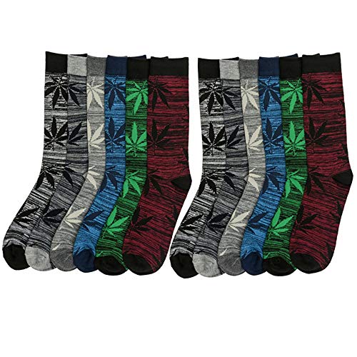 12 Pair Knocker Crew Socks Leaf Design Men Casual Wear Work Size 10-13