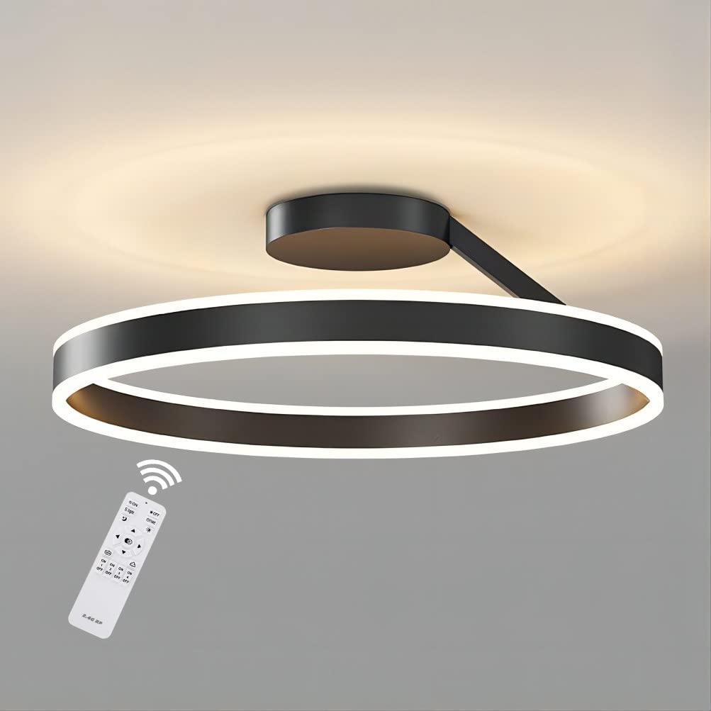 Modern LED Ceiling Light, Dimmable Black Rings Ceiling Lights with Remote Control 56W, Simple Design Round Ceiling Lamp for Living Room Bedroom Dinning Room Kitchen Ceiling Lighting, 3000-6000K, 50cm