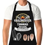 XCSJKJ Grillschürze für Männer Persönlich Grillen Geschenk Schürze Küchenschürze, Männer Geschenkideen Grillschürze Lustig Schürzen der Mann der Mythos die Legende BBQ Schwarz Schürzen