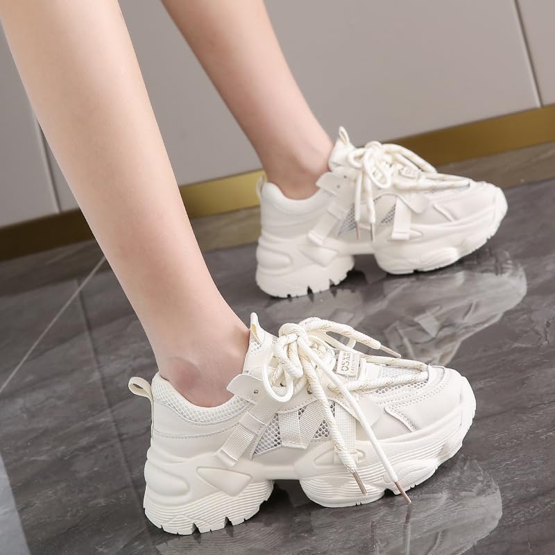 Women's Fashionable Lace Up Platform Sneakers, Casual Comfortable Sports Shoes for Daily Wear, Female All-Match Round Toe Comfy Shoes for Daily Wear, Trainers for Women3